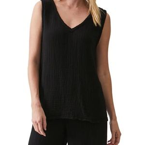 Michael Stars Abby Doublecloth Gauze tank top, Black, size L, lightly wo…